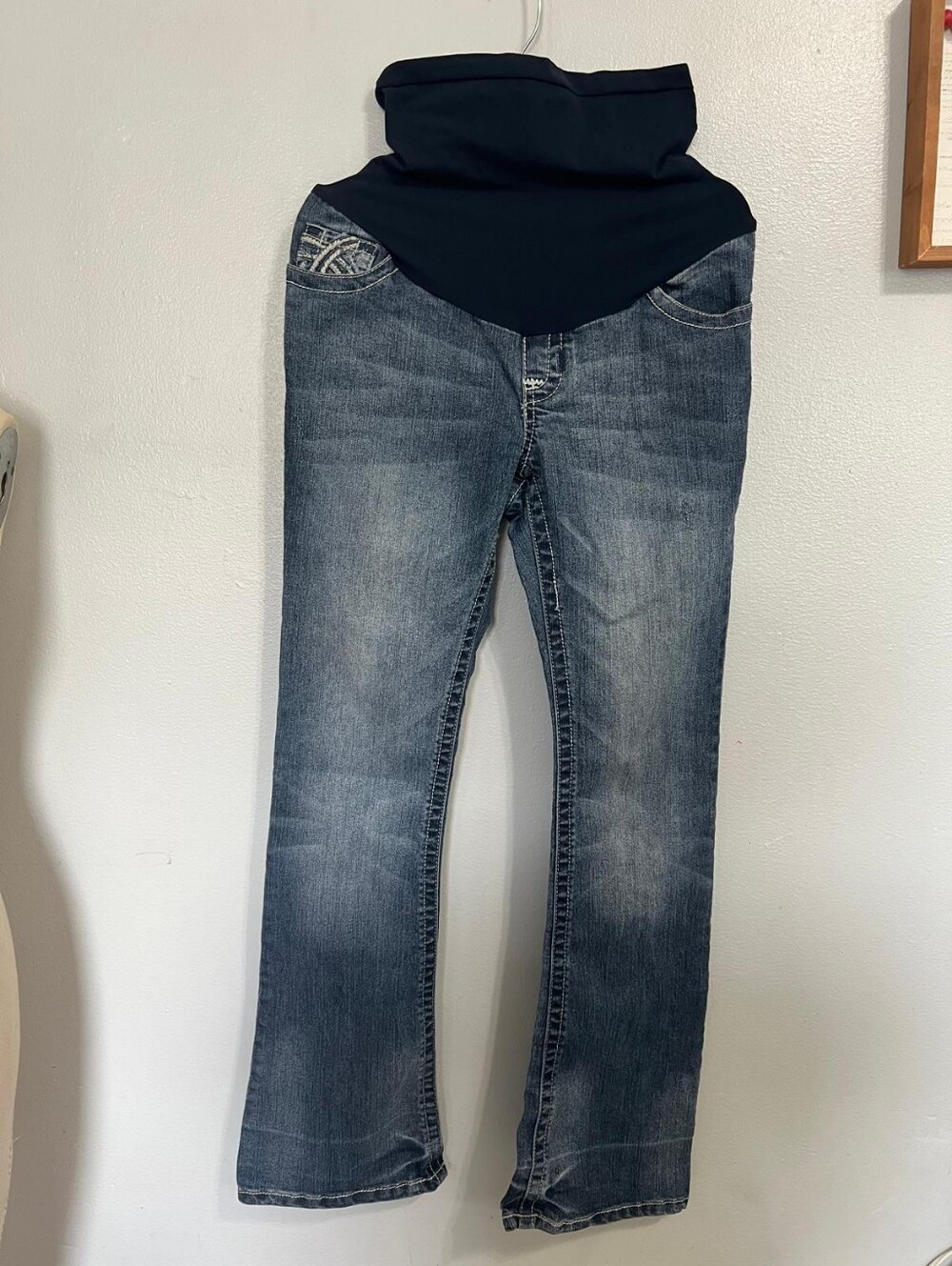 Wallflower Womens Flare Jeans Blue Stretch Dark Wash Denim Maternity M